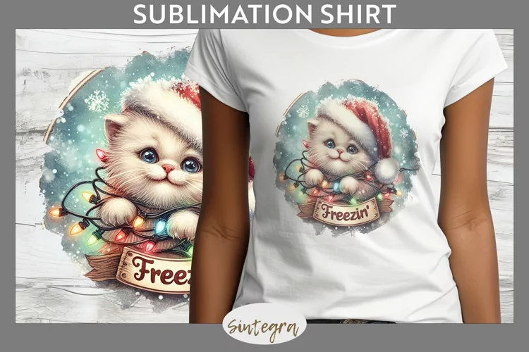 Christmas Vintage Freezin' Cat Entangled T-shirt Sublimation