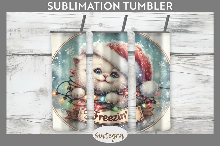 Christmas Vintage Freezin' Cat Entangled Tumbler Sublimation