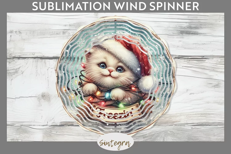 Christmas Vintage Freezin' Cat entangled Wind Spinner Sublim