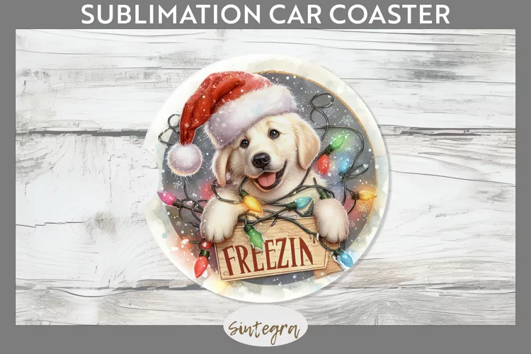Christmas Vintage Freezin' Lab Entangled Car Coaster Sublima