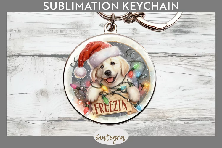 Christmas Vintage Freezin' Lab Entangled Round Keychain Subl