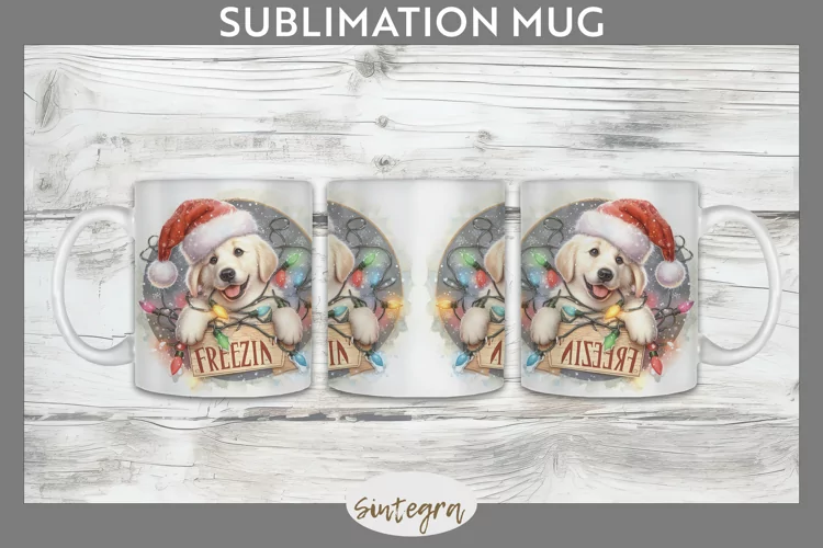 Christmas Vintage Freezin' Lab Entangled Mug Wrap Sublimatio