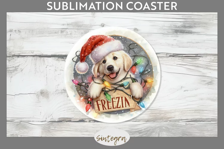 Christmas Vintage Freezin' Lab Entangled Round Coaster Subli