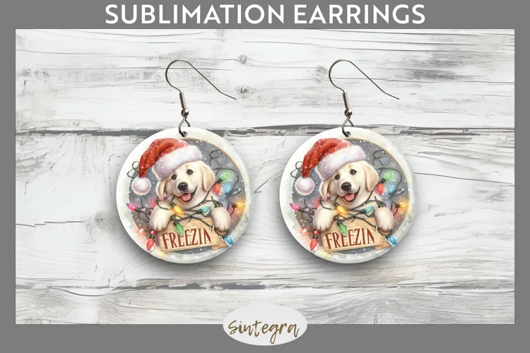 Christmas Vintage Freezin' Lab Entangled Round Earrings Subl
