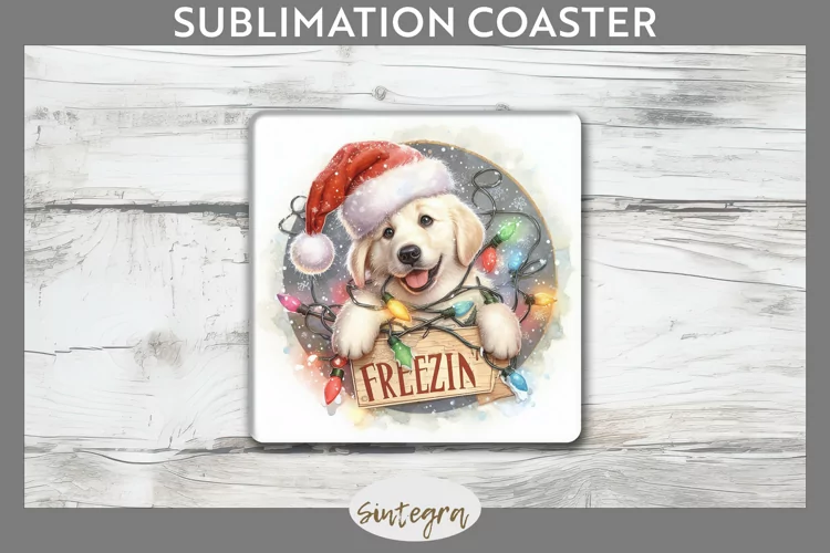 Christmas Vintage Freezin' Lab Entangled Square Coaster Subl