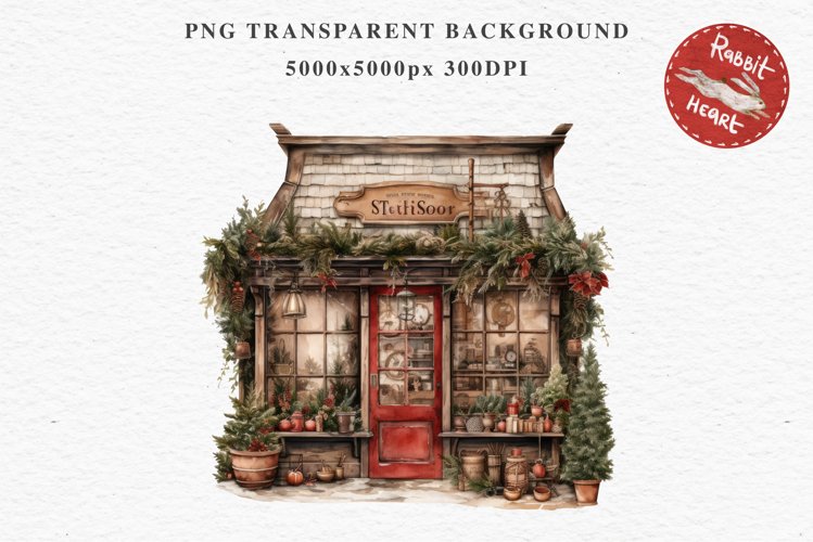 Christmas Vintage Storefront House Santa Winter Shop Clipart