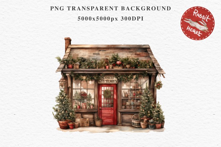 Christmas Vintage Storefront House Santa Winter Shop Clipart