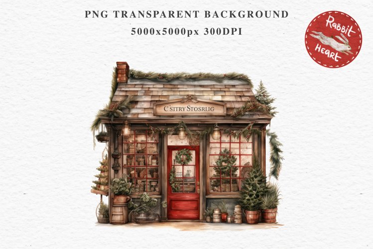 Christmas Vintage Storefront House Santa Winter Shop Clipart
