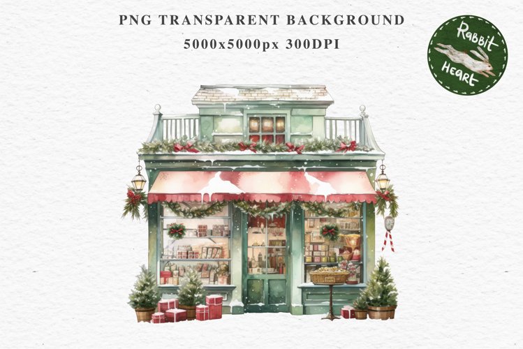 Christmas Vintage Storefront Store House Winter Shop Clipart