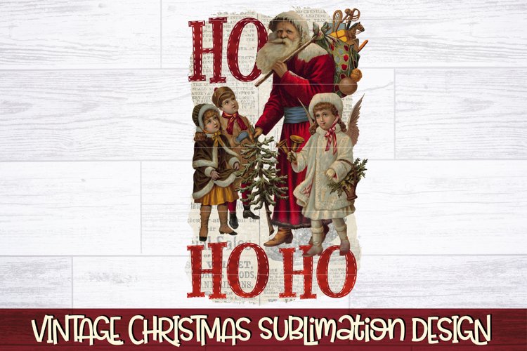 Ho Ho Ho PNG | Vintage Christmas Sublimation Design example image 1