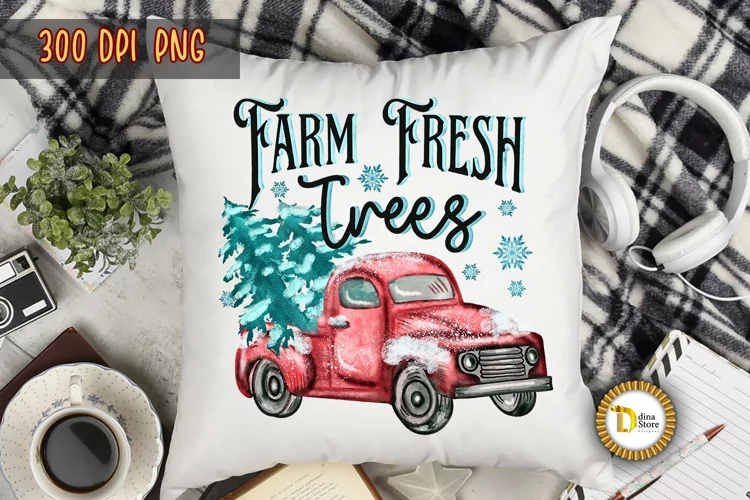 Christmas Vintage Truck Farm Fresh Trees-Christmas PNG