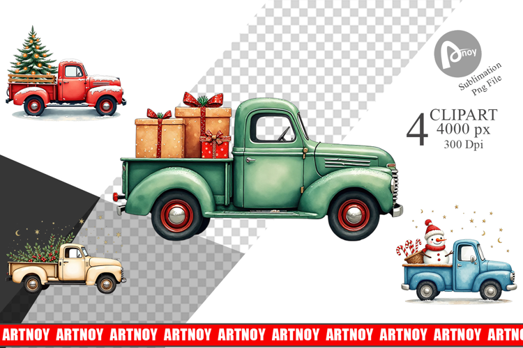 Christmas Vintage Truck Clipart