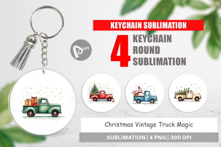 Christmas Vintage Truck Keychain