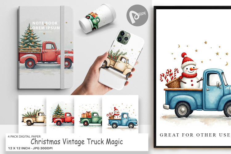 Christmas Vintage Truck Digital Paper
