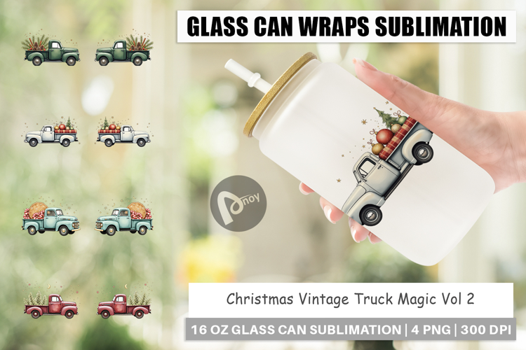 Christmas Vintage Truck Glass Can