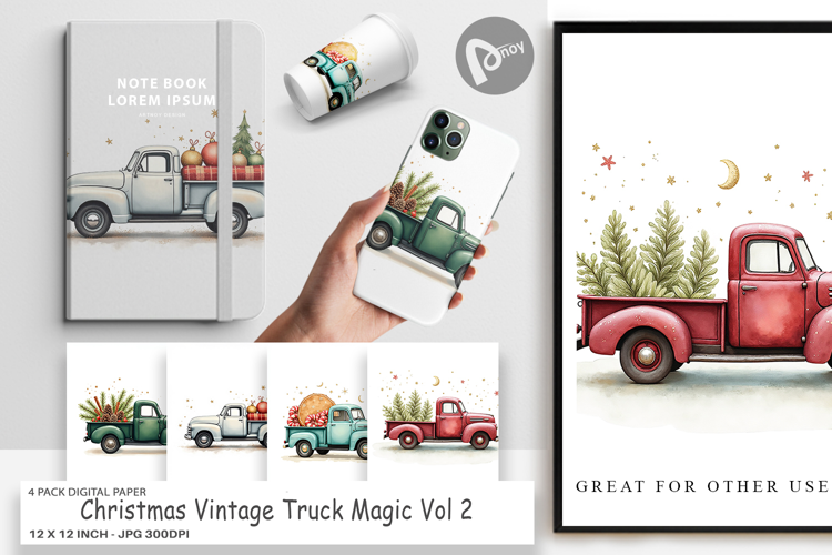 Christmas Vintage Truck Digital Paper