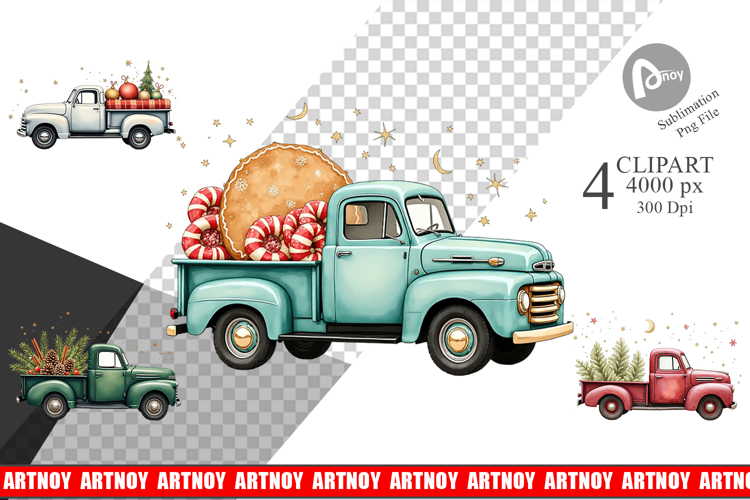 Christmas Vintage Truck Clipart