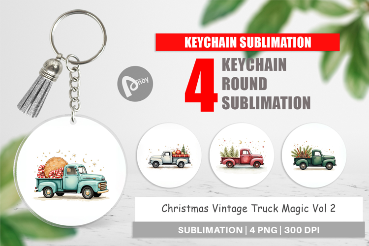 Christmas Vintage Truck Keychain