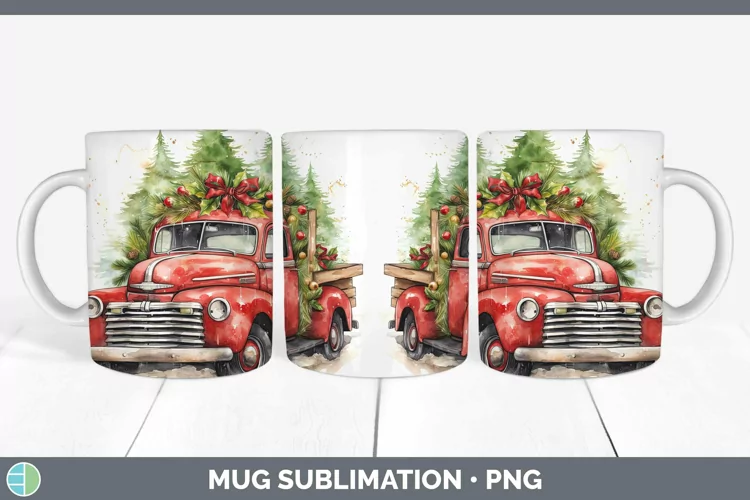 Christmas Vintage Truck Mug Wrap | Sublimation Coffee Cup De