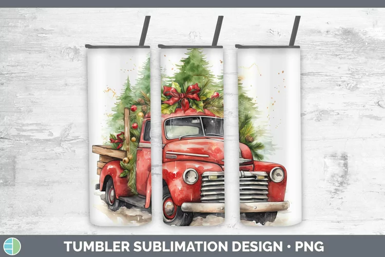 Christmas Vintage Truck Tumbler | Sublimation 20 oz Skinny T