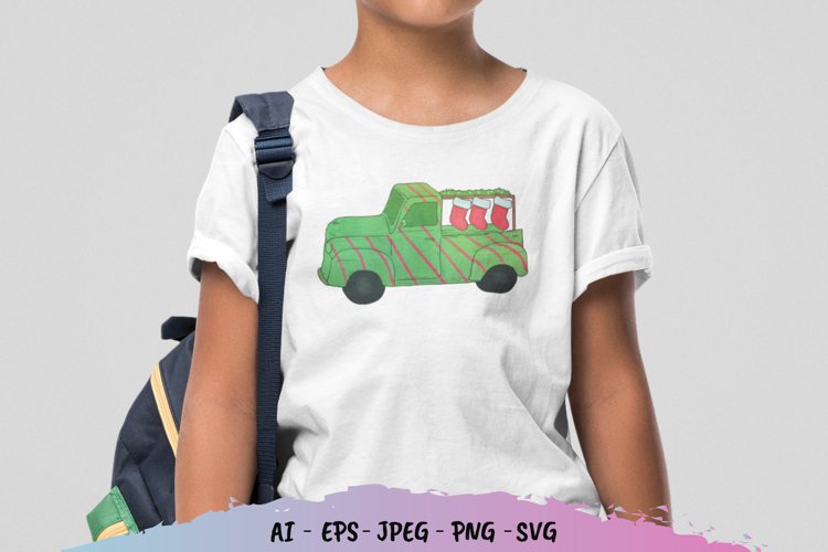 Christmas Vintage Truck Watercolor