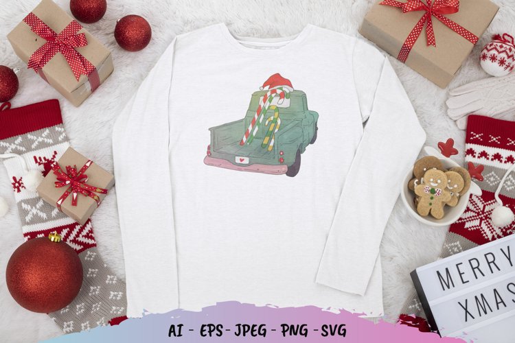 Christmas Vintage Truck Watercolor