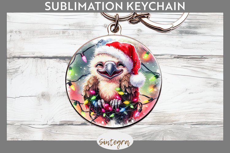 Christmas Vulture v1 Entangled in Lights Round Keychain PNG