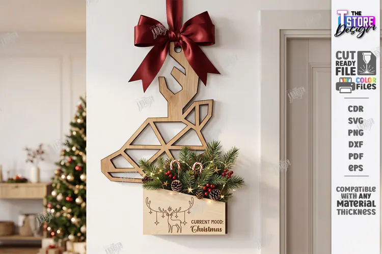 Christmas Wall Decor Laser Cut | Wooden Christmas Door Sign