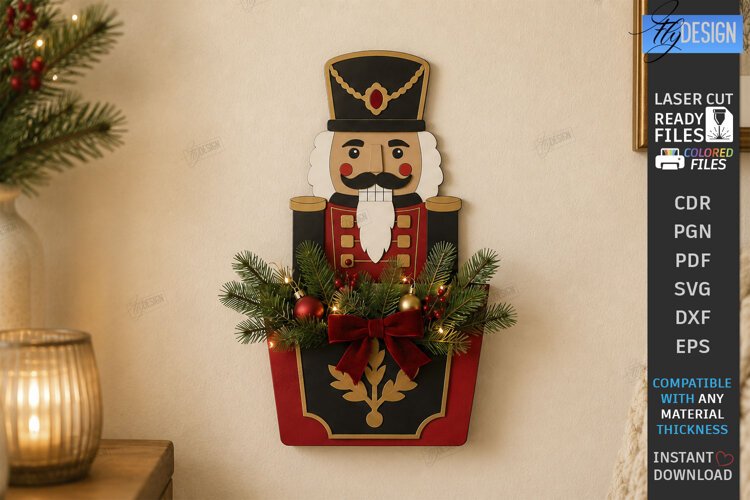 Wooden Christmas Wall Decor Laser Cut | Nutcracker Laser Cut example image 1