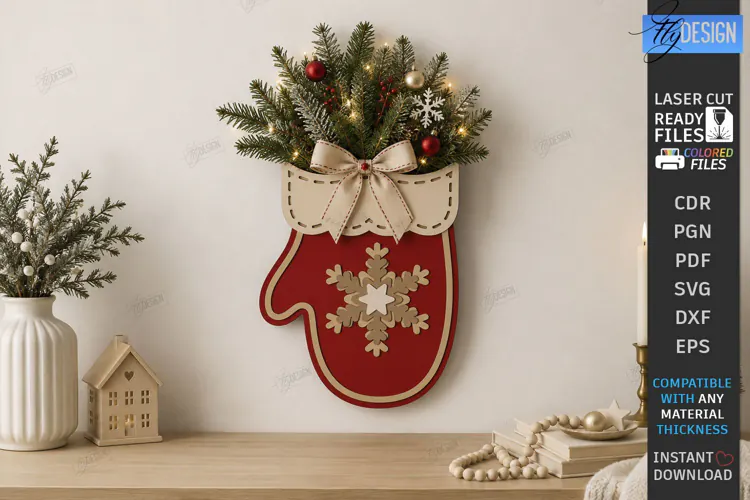 Wooden Christmas Wall Decor Laser Cut | Mitten Laser Cut