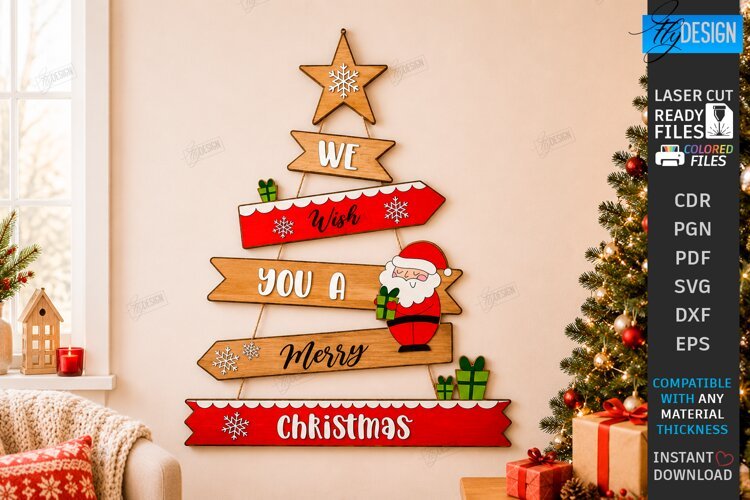 Wooden Christmas Tree Wall Decor Laser Cut | Christmas Signs example image 1