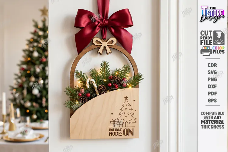 Christmas Wall Decor Laser Cut | Wooden Christmas Door Sign