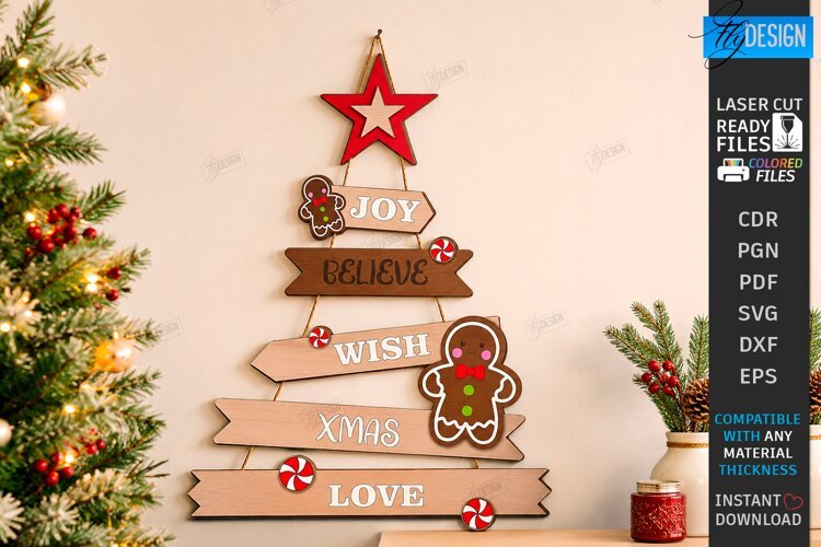 Wooden Christmas Tree Wall Decor Laser Cut | Christmas Signs example image 1