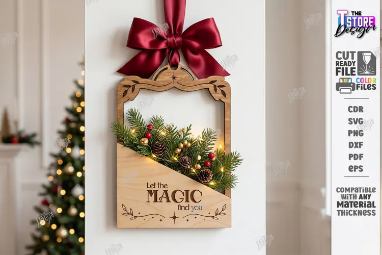 Christmas Wall Decor Laser Cut | Wooden Christmas Door Sign