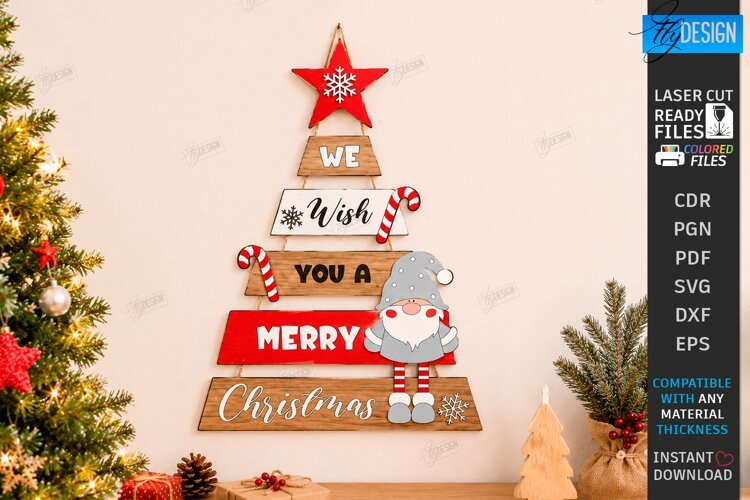 Wooden Christmas Tree Wall Decor Laser Cut | Christmas Signs example image 1