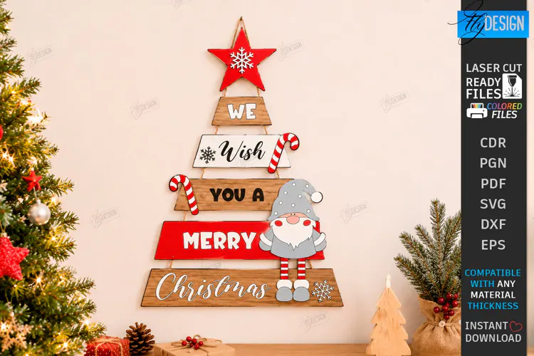 Wooden Christmas Tree Wall Decor Laser Cut | Christmas Signs