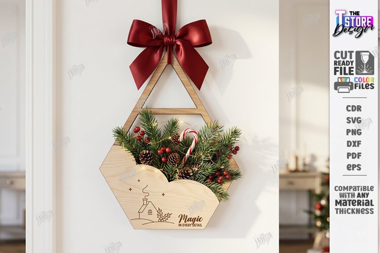 Christmas Wall Decor Laser Cut | Wooden Christmas Door Sign example image 1