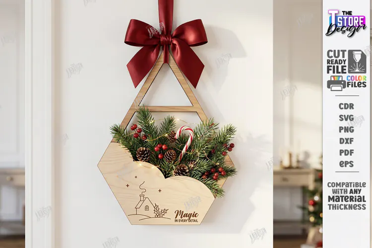 Christmas Wall Decor Laser Cut | Wooden Christmas Door Sign