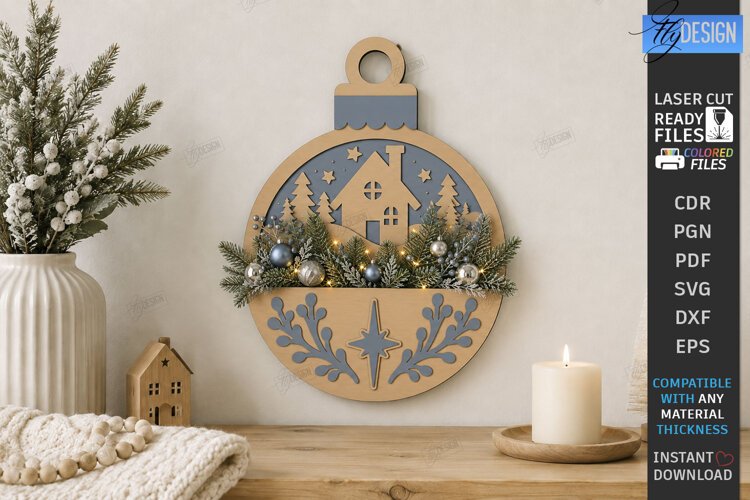 Wooden Christmas Wall Decor Laser Cut | Christmas Ornament example image 1