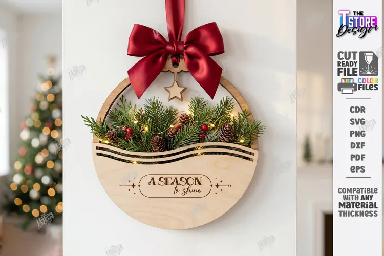 Christmas Wall Decor Laser Cut | Wooden Christmas Door Sign