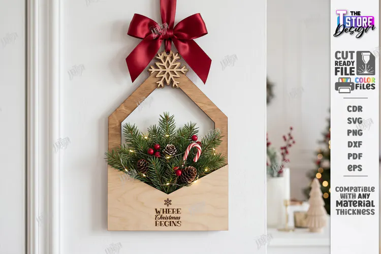Christmas Wall Decor Laser Cut | Wooden Christmas Door Sign