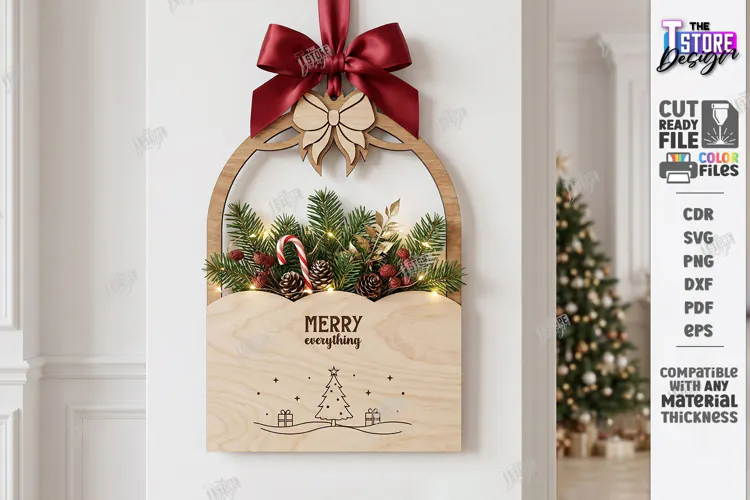 Christmas Wall Decor Laser Cut | Wooden Christmas Door Sign