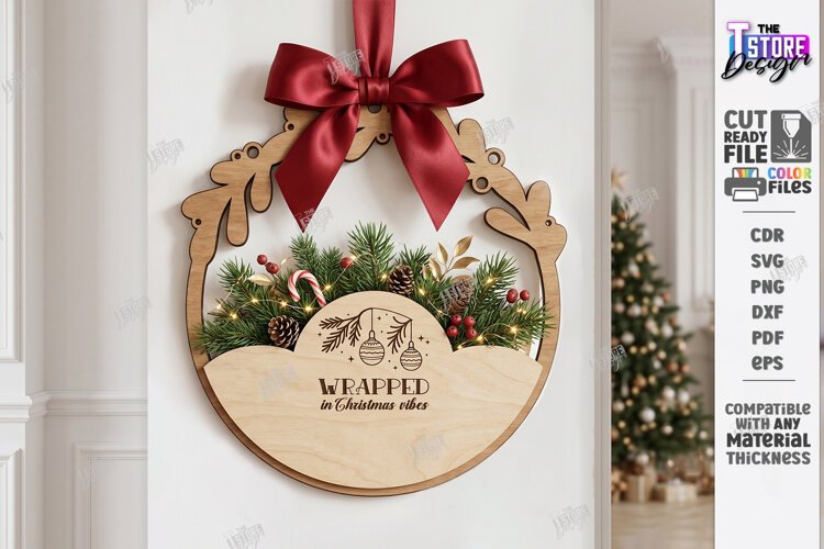 Christmas Wall Decor Laser Cut | Wooden Christmas Door Sign example image 1