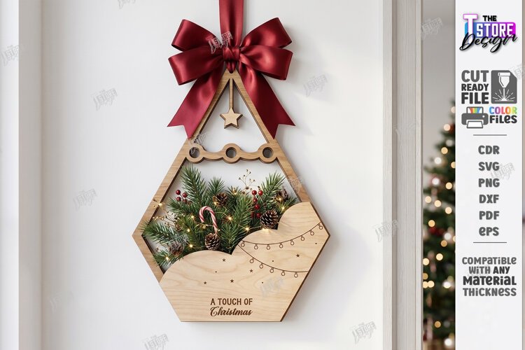 Christmas Wall Decor Laser Cut | Wooden Christmas Door Sign example image 1