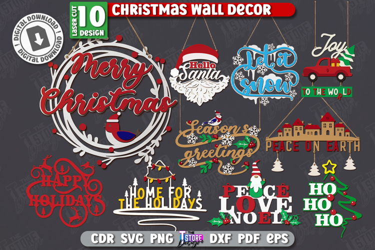 Christmas Wall Decor Laser Cut Bundle,Christmas Hanging Sign