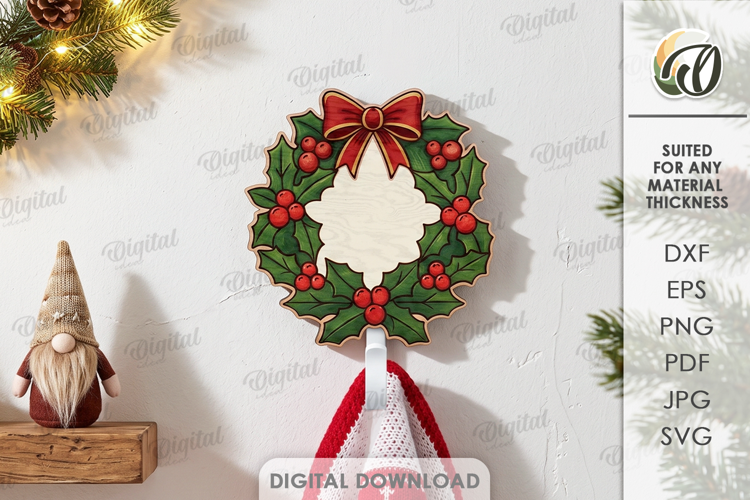 Christmas Hook Lasercut. Wall Coat Hook.Christmas Wreath SVG