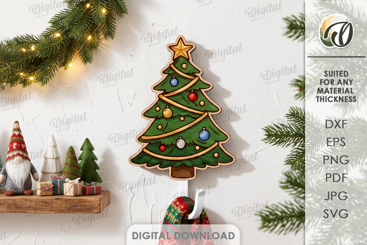 Christmas Hook Laser Cut. Wall Coat Hook.Christmas Tree SVG