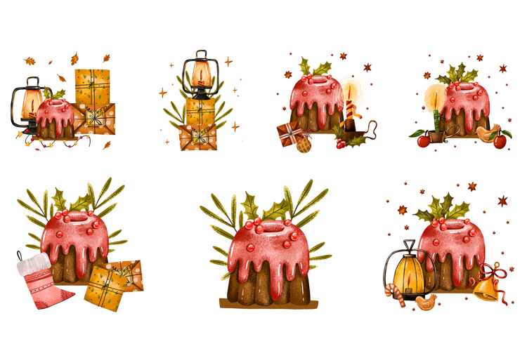 Christmas Cakes Greeting Cards. Winter Holiday Card