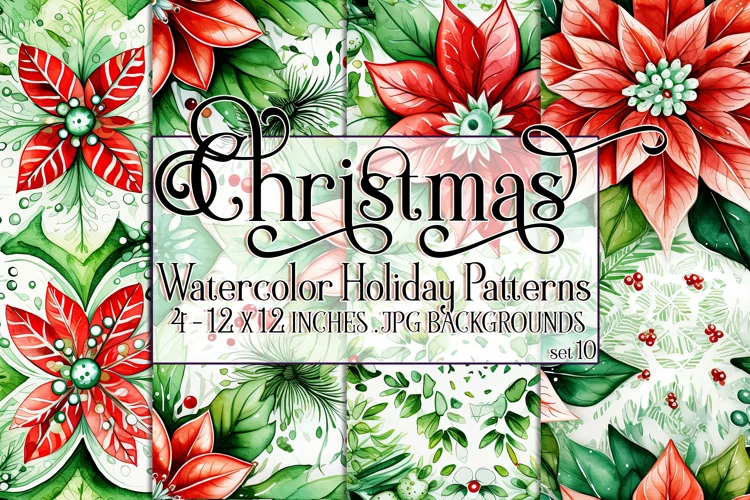 Christmas Patterns, Watercolor Floral Christmas Patterns, 10
