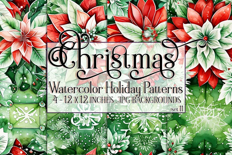Christmas Patterns, Watercolor Floral Christmas Patterns, 11